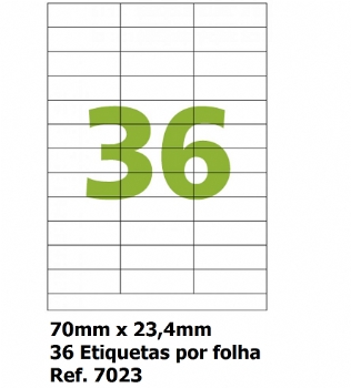 Etiquetas Adesiva 70 mm x 23,4 mm (7 cm x 2,34 cm) A4 100 Folhas com 36 Etiquetas por Folha - (Cod. 32938-3)