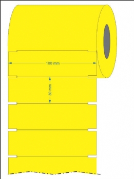 Etiqueta Adesiva Amarela (100mm x 30mm) para Gôndolas* com Furo Lateral * Rolo com 40 metros * - (Cod. 36376-3)