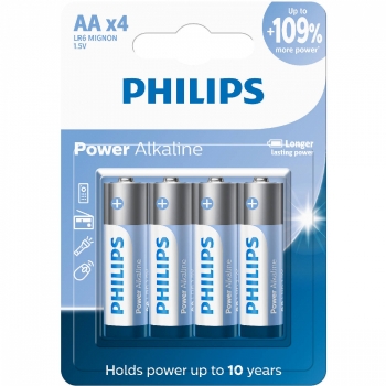 Pilha Alcalina Pequena AA (Embalagem c/ 4 unidades) * 1,5V * Philips  * - (Cod. 38628)