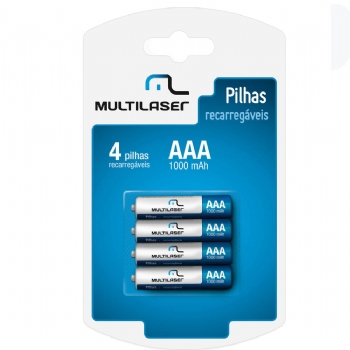 Pilha Recarregável AAA 1000 mah (Palito) * Embalagem com 4 unidades * MULTILASER - (Cod. 24855-8)