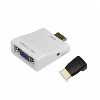 Adaptador / Conversor HDMI para VGA com Audio P2 + Emenda HDMI 90º (HDMI macho X VGA DB-15 Fêmea) - (Cod 36474-6)