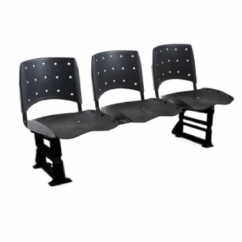 Cadeiras/Longarina Fixa com 3 Lugares Sem Braço * Ergoplax Preto * - (Cod. 39048)