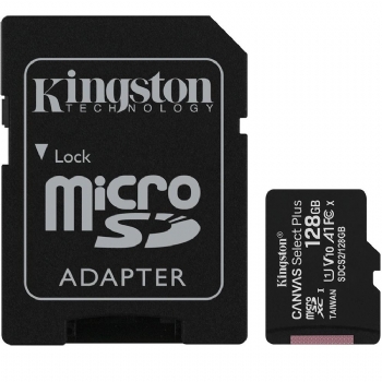 Cartão de Memória 128 GB Kingston Canvas Select Plus SDCS2 100 MB/s * Micro SD + Adaptador SD - (Cod. 40091) - ** Cuidado, cartôes que não vem na embalagem Lacrada, não são Originais ** - 