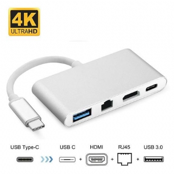 Cabo Adaptador USB-C 3.1 (macho) X HDMI + RJ 45 + USB 3.0 + USB-C (todos fêmea) - (Cod. 39283)