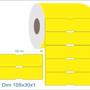 Etiquetas Adesivas Amarela (100mm x 30mm) para Gôndolas* com Furo no Meio * Rolo com 30 metros * - (Cod. 36443-2)