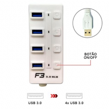 Hub USB 3.0 * 4 Portas com Interruptores Individuais * Branco - (Cod. 38591)