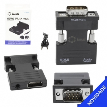 Adaptador Conversor HDMI para VGA + Audio P2 (Hdmi Fêmea x Vga DB15 Macho + Audio P2) * LT-2666 *<BR>(Cod. 37683)