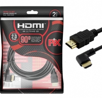 Cabo HDMI 4K UltraHD 3D 2.0 com Ponta 90º (HDMI Macho x HDMI Macho) 90 Graus / 2 Metros - (Cod. 37238)