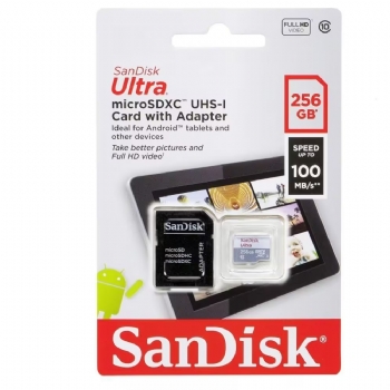 Cartão de Memória 256 Gb Ultra Classe 10 Sandisk Micro SDXC UHS-1 * 100 mb/s com adaptador - (Cod. 40489)