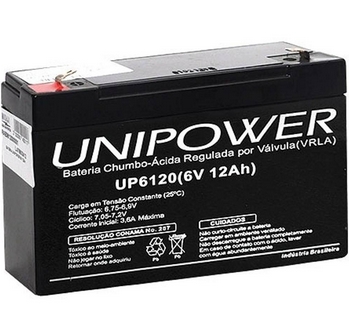 Bateria para No-Break / Segurança / Alarme * UNIPOWER* Selada 6V 12A - (Cod. 35697-4)