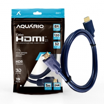 Cabo HDMI 8K 2.1 (Macho x Macho) 19 Pinos 1 Metro * Aquário * 3D Full HD  - (Cod. 40224)