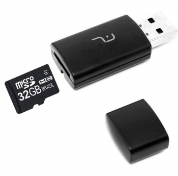 Cartão de Memória 32 Gb + Adaptador Leitor tipo Pen Drive * 2 em 1 * Micro SD + Leitor USB - (Cod. 38156)