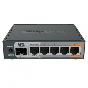 Routerboard Mikrotik HEX S com 5 Portas Ethernet 10/100/1000 e POE * RB760 iGS * 800Mhz Memória RAM 256MB *  - (Cod. 39210-SNB) - <font color="#B0AFAF" size="2">Vendido e Entregue por Net Box</b></font>
