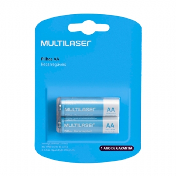 Pilha Recarregável AA Pequena * Embalagem com 2 unidades * MULTILASER - (Cod. 24856-1)