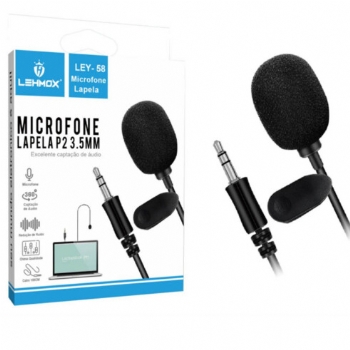 Microfone de Lapela para PCs, Notebooks, Tablets e Smartphones (Youtube e Instagram) Conector P2 3,5mm - (Cod. 38217)