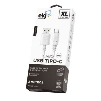 Cabo USB x Type-C * ELG * 2 Metros - (Cod. 37837)